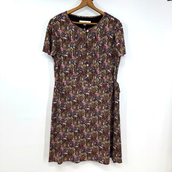NEW LOFT Paradise Lost Dress M Jungle Animal Print Cinch Waist Twee Teacher Jess - Picture 1 of 10
